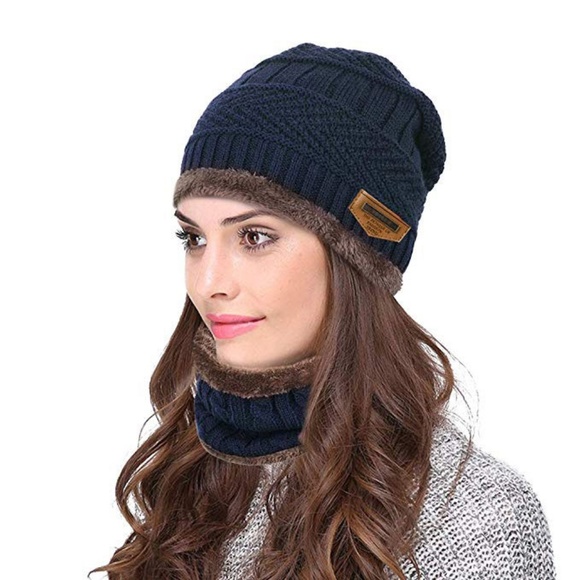 Accessories - Winter Knit Skull Cap Beanie Hat with Neck Gaiter